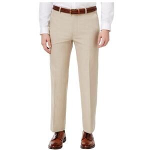 Tommy Hilfiger Men's Performance Dress Pants Cotton Stretch Tan Flat Front 34x32